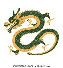 Chinese dragon character, Asian zodiac sign line art illustration. Hand drawn style design, isolated vector. Dragon Boat Festival, Lunar New Year traditional holiday clip art, card, banner element.