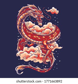 Chinese Dragon With Cloud Illustration