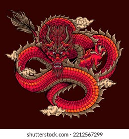 Chinese dragon with cloud illustration, Chinese dragon with cloud illustration