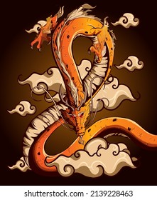 chinese dragon and clouds on gradient background