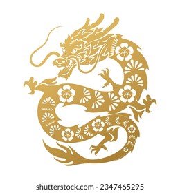 chinese dragon collection of golden bunnies isolated on white background symbol of 2024 year