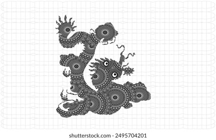 Chinese Dragon Coloring Page for Adults.Coloring book of dragon for children and adults. Illustration isolated on white background. Traditional Chinese mystical creature coloring page