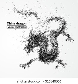 Chinese dragon composed of particles, vector illustration composition.