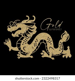 Chinese Dragon cute character. Easternn calendar beast. Asian traditional animal. Minimal glod effect sumbol. Luxury design