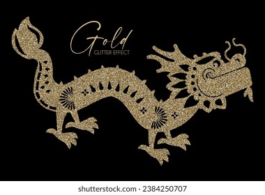 Chinese Dragon cute character. Easternn calendar beast. Asian traditional animal. Minimal glod effect sumbol. Luxury design