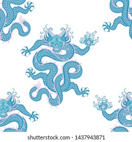 Chinese dragon. Dance. Seamless pattern. Vector graphics