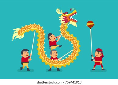 The Chinese Dragon Dance. Vector Illustration