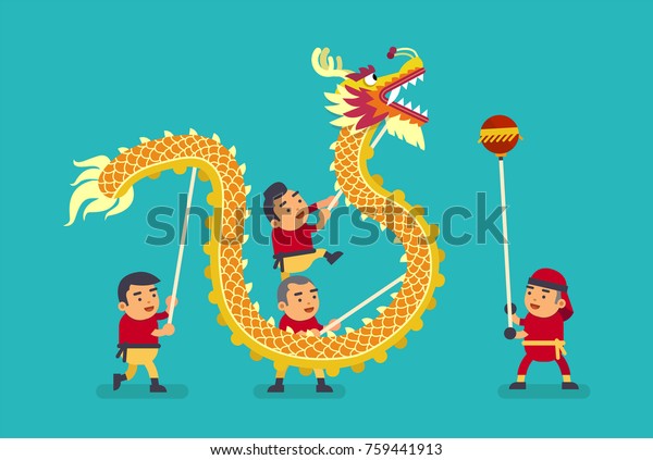 Chinese Dragon Dance Vector Illustration Stock Vector (Royalty Free ...