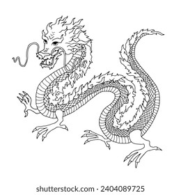 chinese dragon drawing vector black and white line art