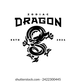 Chinese dragon emblem logo design. Dragon silhouette badge vector