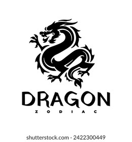 Chinese dragon emblem logo design. Dragon silhouette badge vector