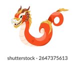 Chinese dragon. Festive myth animal for China New Year. Eastern folk character, lunar holiday mascot. Oriental fiction monster for CNY festival. Flat vector illustration isolated on white background