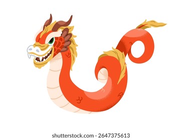 Dragão chinês. Bicho de mito festivo para Ano Novo China. Personagem folk oriental, mascote lunar de férias. Monstro de ficção oriental para o festival CNY. Ilustração de vetor plano isolada no plano de fundo branco