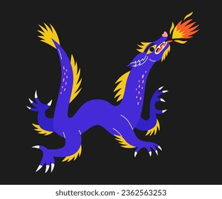 Chinese Dragon in flat style. Symbol of Chinese New Year 2024. Cartoon character. Vector illustration for poster, advert, card.