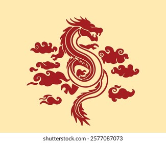 Chinese Dragon flying at cloud art style