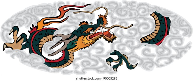Chinese dragon flying in the clouds