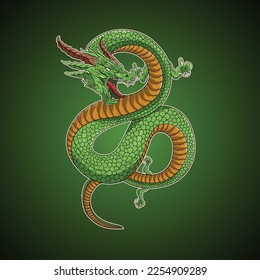 Chinese Dragon Green Oriental Vector Illustration Artwork