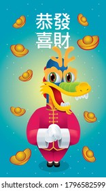 A Chinese dragon with greeting post. Caption: may the wealth come to you.