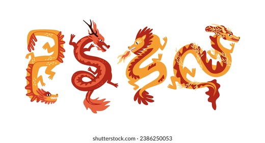 Chinese dragon hand drawn. New Year, Chinese culture, myths. Vector illustration in flat style.