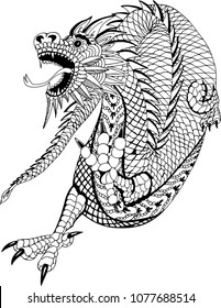 Chinese dragon. Hand drawn patterns for coloring.