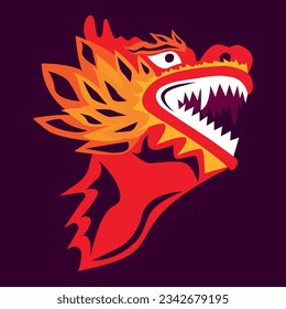 Chinese dragon head, color logo, flat stylestylized vector illustration symbol year of dragon 2024