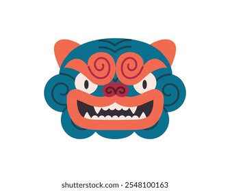 Icono de cabeza de dragón chino. Máscara festiva para la danza de los leones en China. Cara enojada del demonio oriental, monstruo asiático. Símbolo tradicional del Año Nuevo lunar. Ilustración vectorial aislada plana sobre fondo blanco.