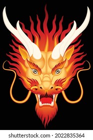 Chinese dragon head isolated on dark background.Graphic vector