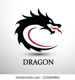 Chinese dragon head silhouette flat color logo design, vector illustration