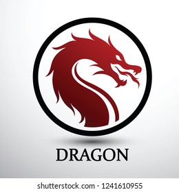 Chinese dragon head silhouette flat color logo design, vector illustration