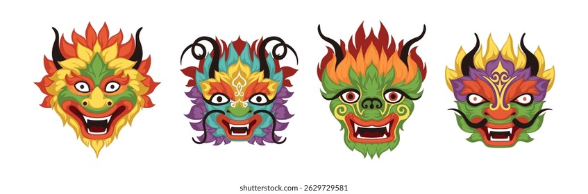 Chinese Dragon Head Symbol and Mask Vector Set