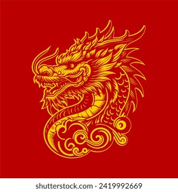 Ilustración del icono del vector de la cabeza del dragón chino. Clipart de mascota de dragón tradicional china. Criaturas mitológicas Ilustración vectorial en estilo de color plano.
