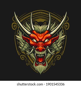 Chinese Dragon Head Vector Illustration