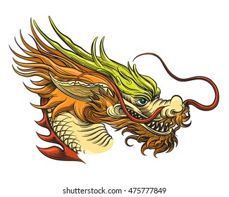 Chinese Dragon Head vector illustration. China draghi ancient mascot