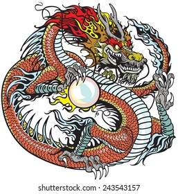 chinese dragon holding pearl , tattoo illustration