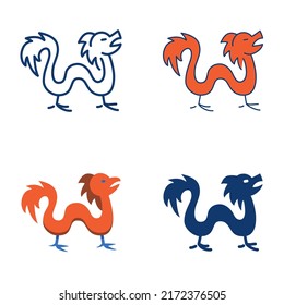 Chinese dragon icon set in flat and line style. Vector illustration.