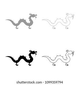 Chinese dragon icon set grey black color outline