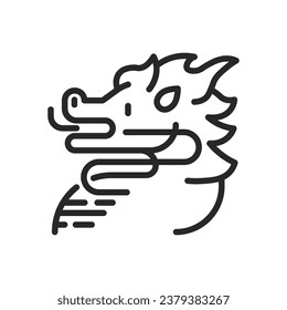 Chinese Dragon Icon. Vector Linear Illustration of Zodiac 2024 Wood Green Dragon Symbolizing Prosperity, Luck, and Lunar New Year Festivals. Cultural and Traditional Asian Celebration Design Element.