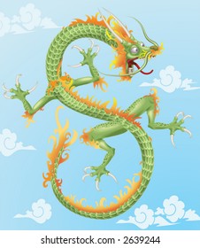 Chinese Dragon An illustration of an oriental style dragon. No Meshes used. Background on separate layer.