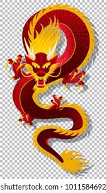 Chinese dragon  isolated on transparency grid background. Graphic vector