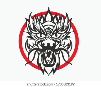 Chinese dragon, also known as East Asian dragon or Long or Lung, are legendary creatures in Chinese mythology, chaines dragon unique logo design.