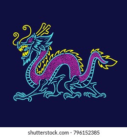 Chinese dragon line art tattoo and t-shirt design