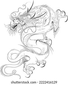 Chinese dragon in line art vector flying full body