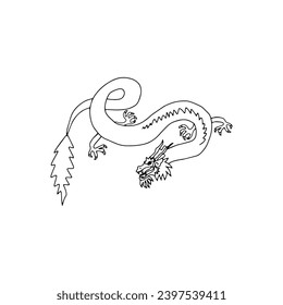 Chinese dragon, line drawing illustration. Design print media. China lunar calendar animal.