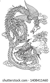 Chinese dragon line drawing vector