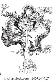 Chinese dragon line drawing vector