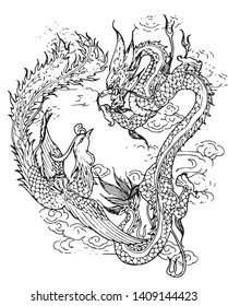 Chinese dragon line drawing vector
