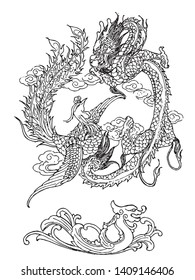 Chinese Dragon Line Drawing Vector Stock Vector (Royalty Free ...