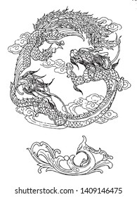 Chinese dragon line drawing vector