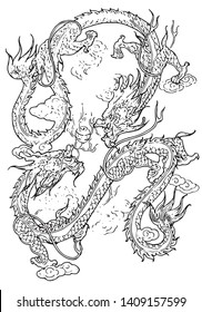 Chinese dragon line drawing vector