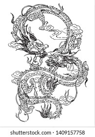 Chinese Dragon Line Drawing Vector Stock Vector (Royalty Free ...